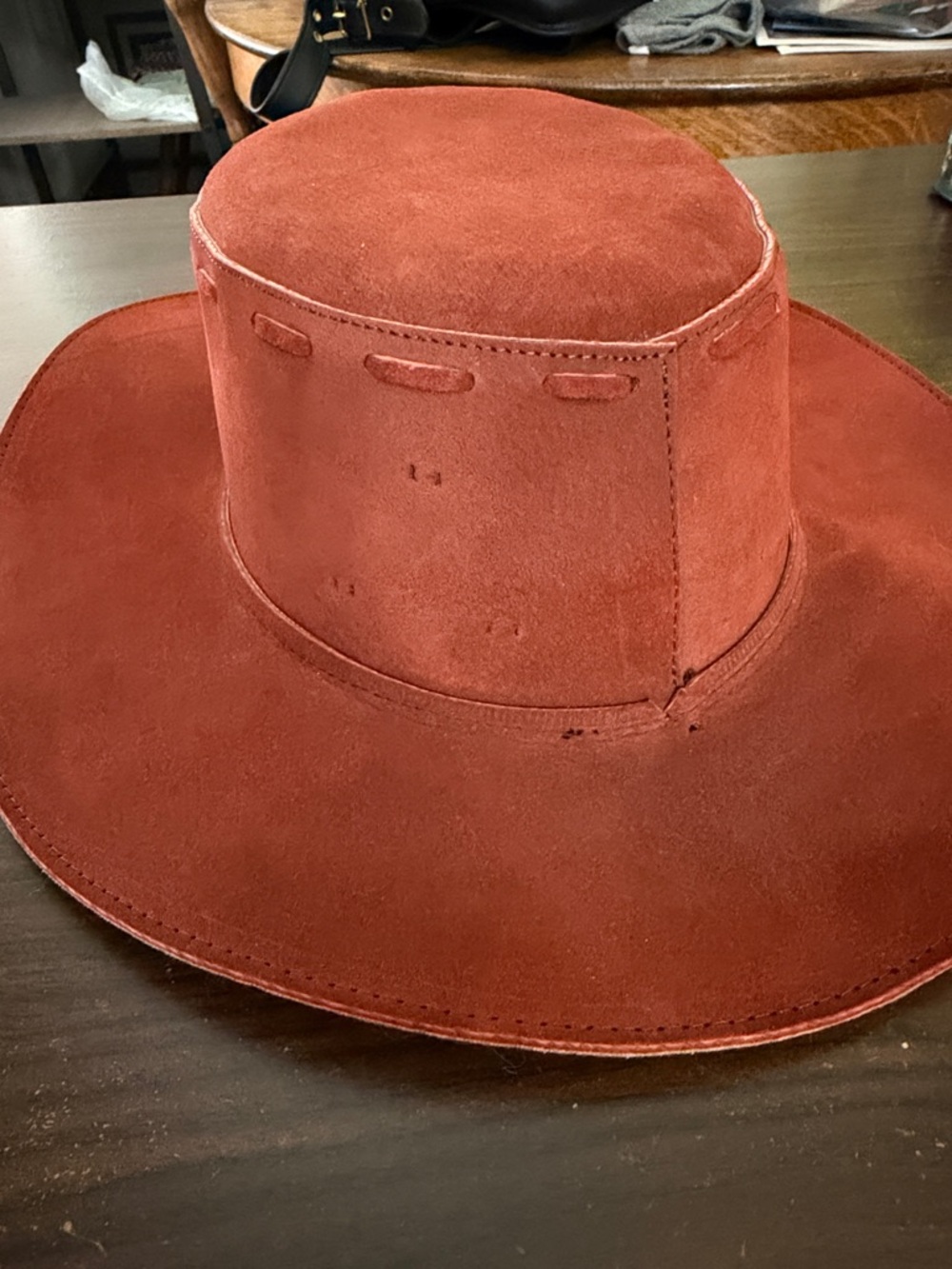 Vintage Rust Suede Leather Bolero Hat Made in Mexico Size L